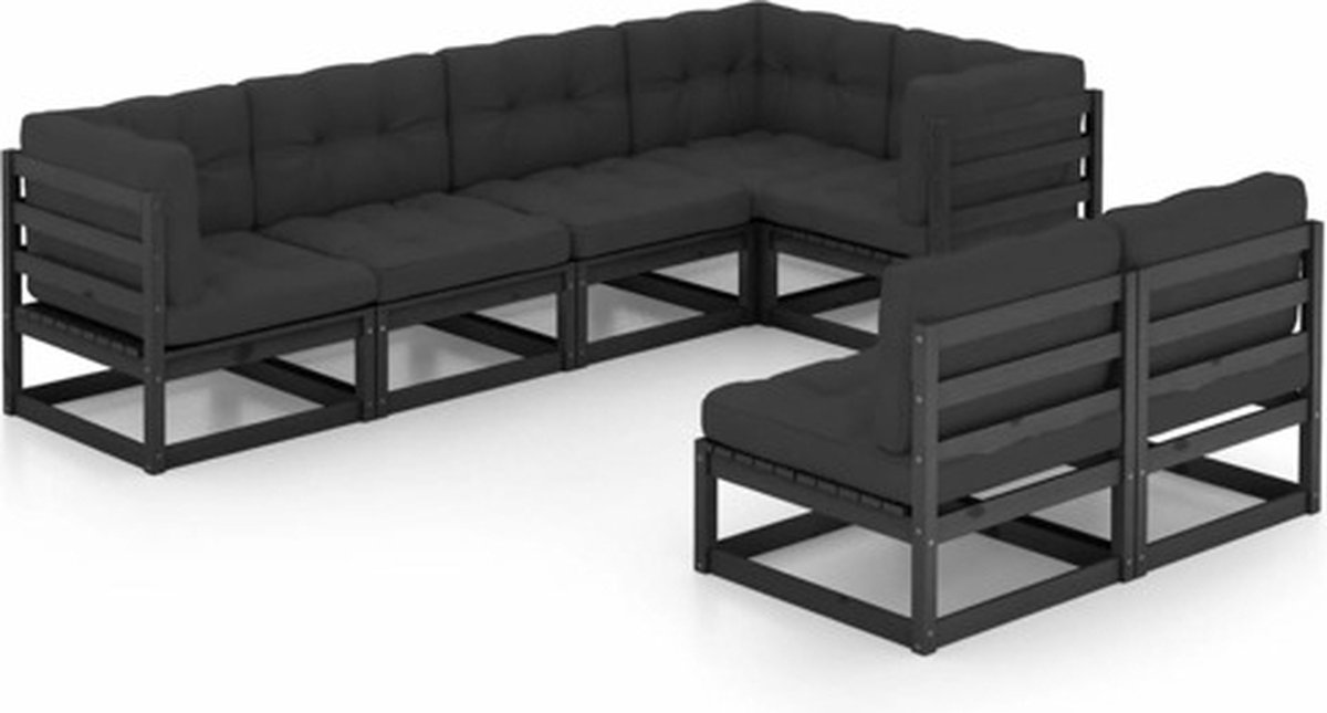 Vidaxl 7-delige Loungeset Met Kussens Massief Grenenhout - Zwart