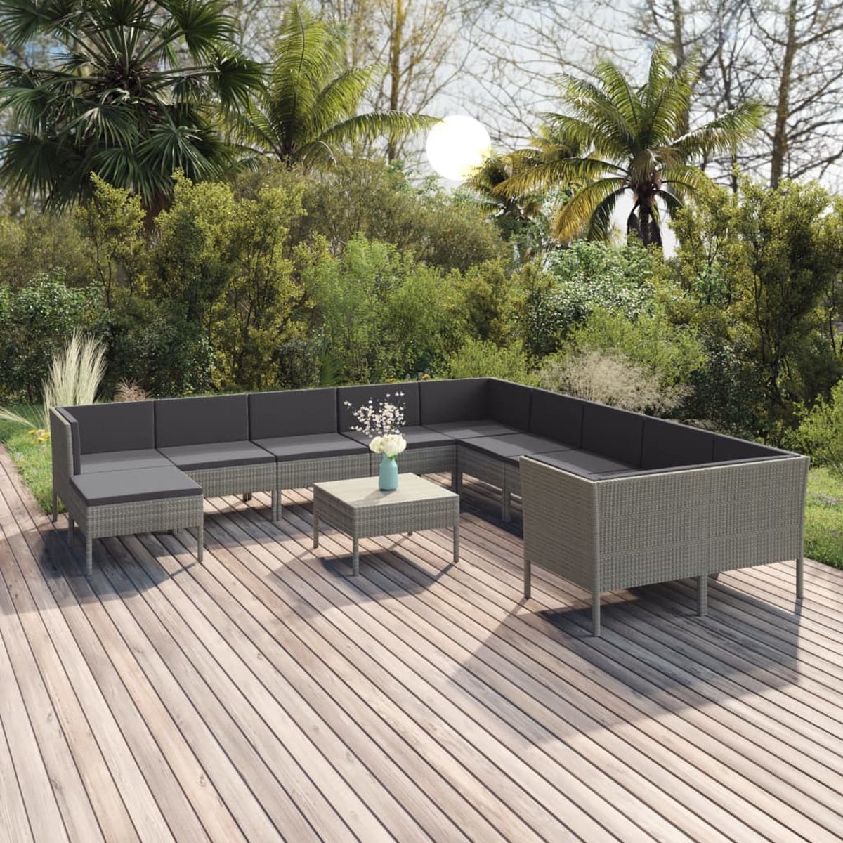 Vidaxl 12-delige Loungeset Met Kussens Poly Rattan - Gris