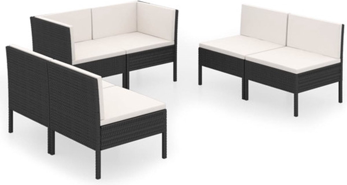 Vidaxl 6-delige Loungeset Met Kussens Poly Rattan - Zwart