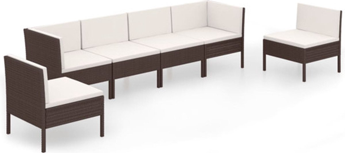 Vidaxl 6-delige Loungeset Met Kussens Poly Rattan - Bruin