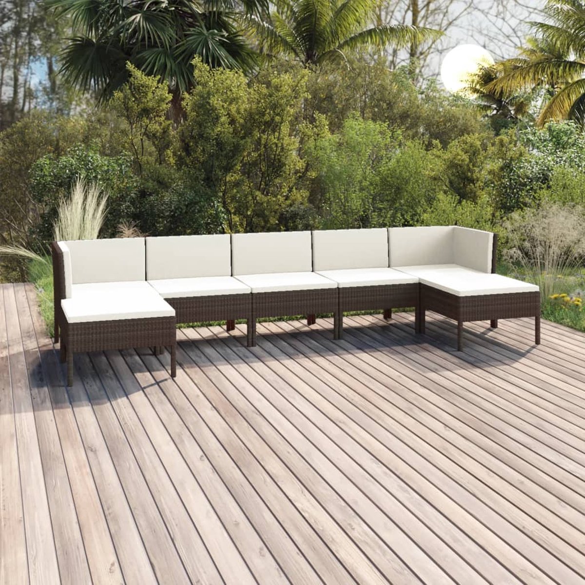 Vidaxl 7-delige Loungeset Met Kussens Poly Rattan - Bruin