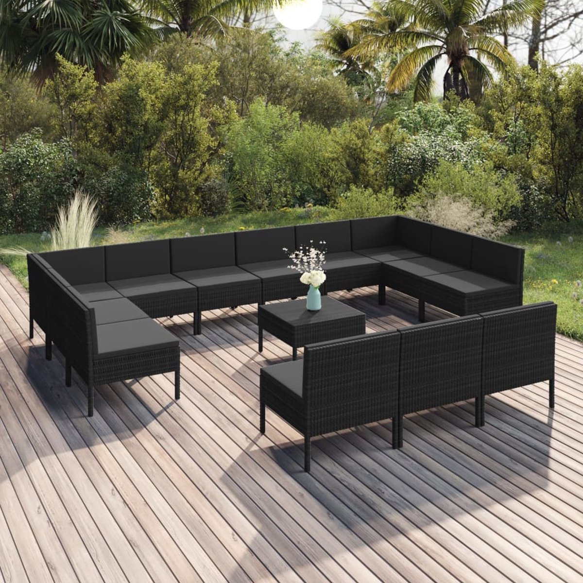 Vidaxl 14-delige Loungeset Met Kussens Poly Rattan - Zwart