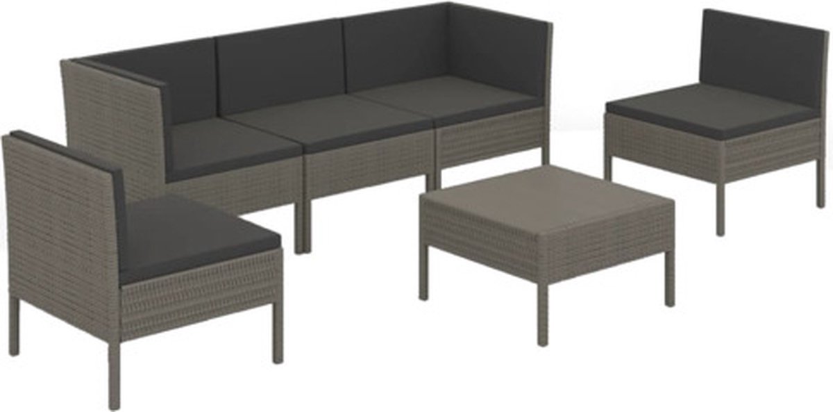 Vidaxl 6-delige Loungeset Met Kussens Poly Rattan - Grijs