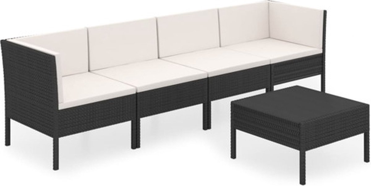 Vidaxl 5-delige Loungeset Met Kussens Poly Rattan - Zwart