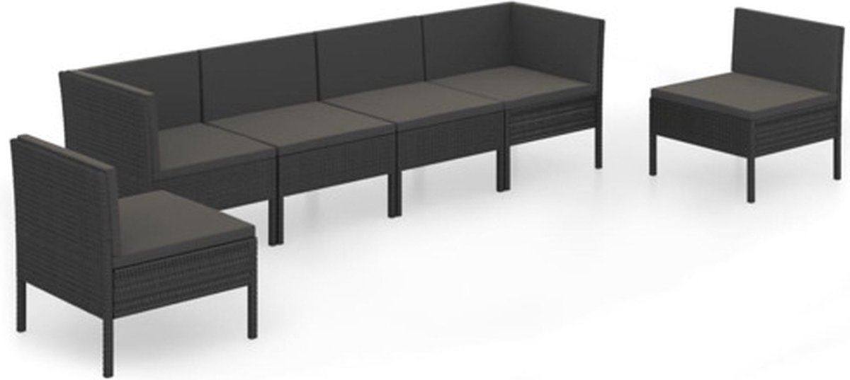 Vidaxl 6-delige Loungeset Met Kussens Poly Rattan - Negro