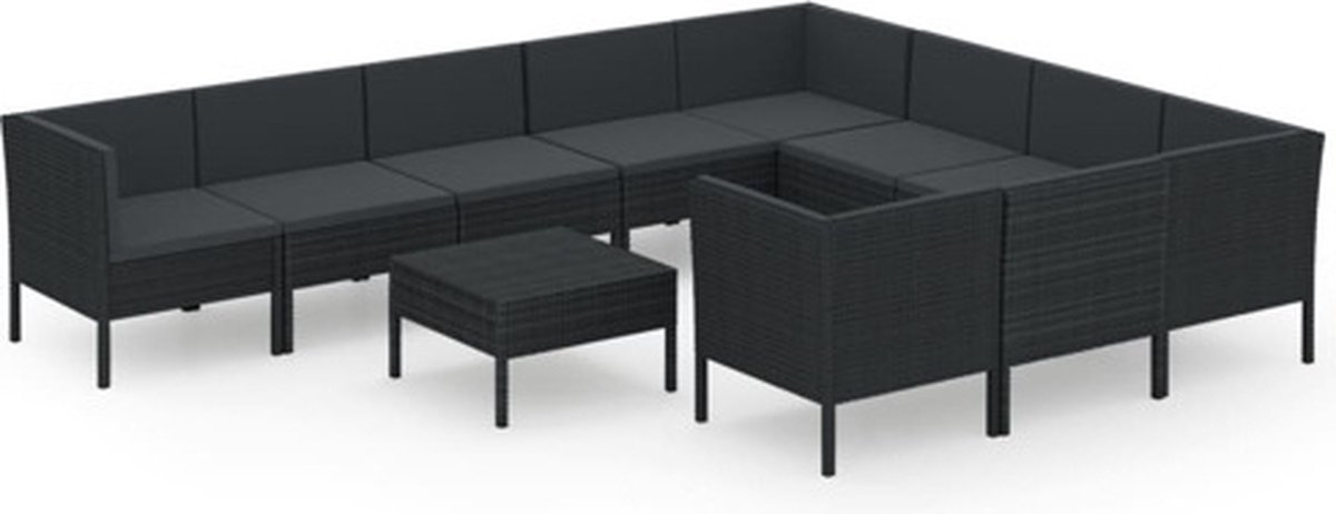 Vidaxl 11-delige Loungeset Met Kussens Poly Rattan - Negro