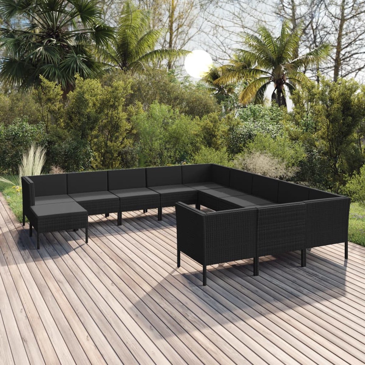 Vidaxl 12-delige Loungeset Met Kussens Poly Rattan - Zwart