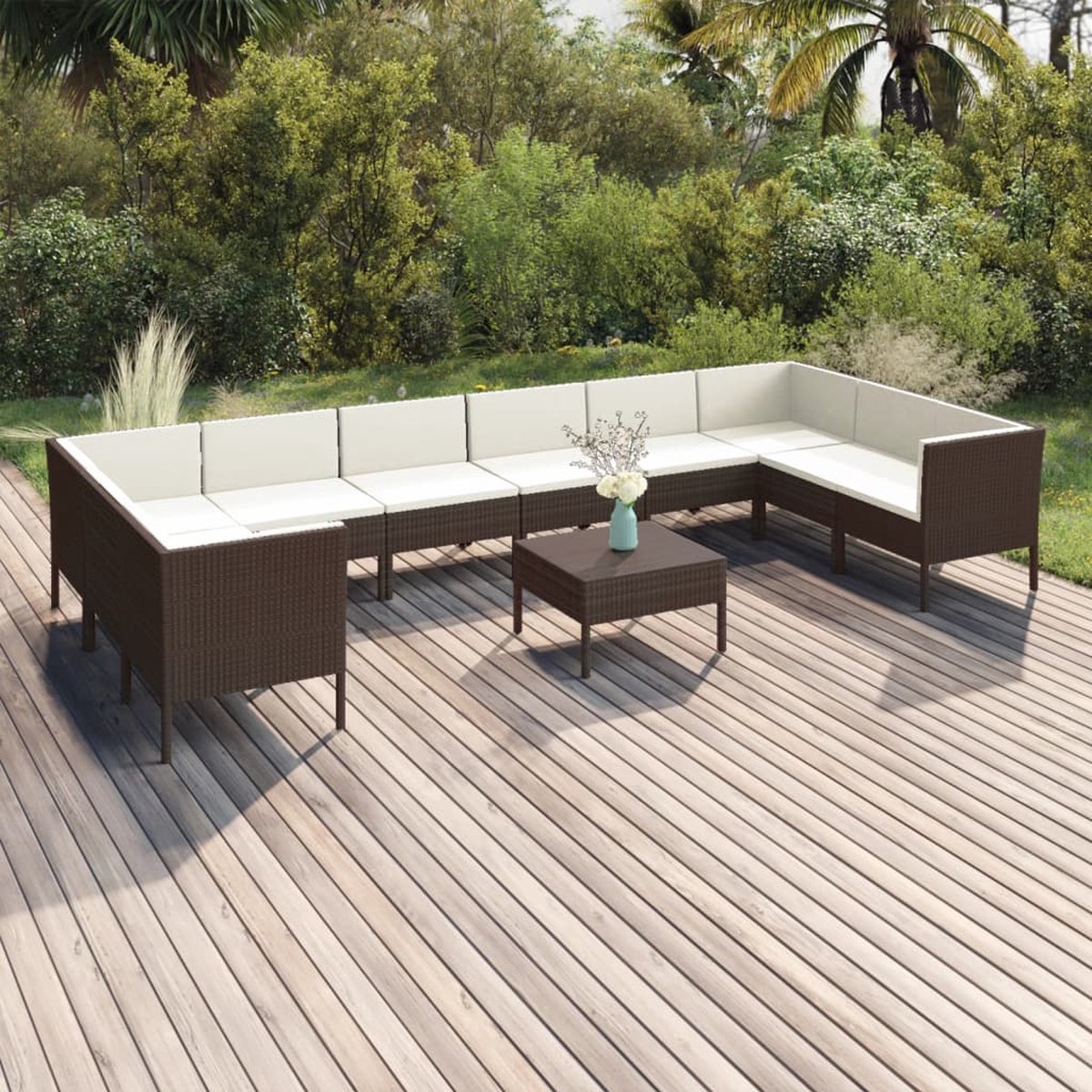 Vidaxl 11-delige Loungeset Met Kussens Poly Rattan - Bruin