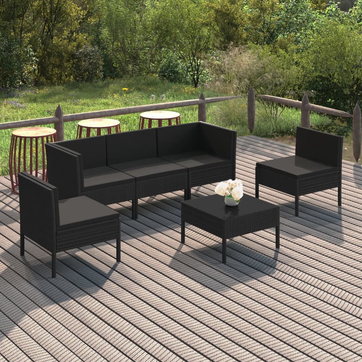 Vidaxl 6-delige Loungeset Met Kussens Poly Rattan - Zwart