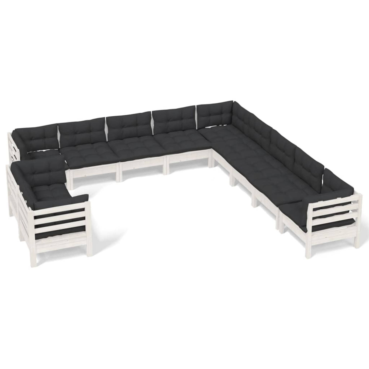 Vidaxl 11-delige Loungeset Met Kussens Massief Grenenhout - Wit