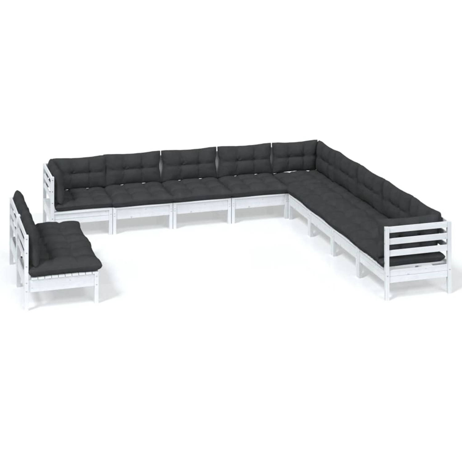 Vidaxl 11-delige Loungeset Met Kussens Massief Grenenhout - Wit