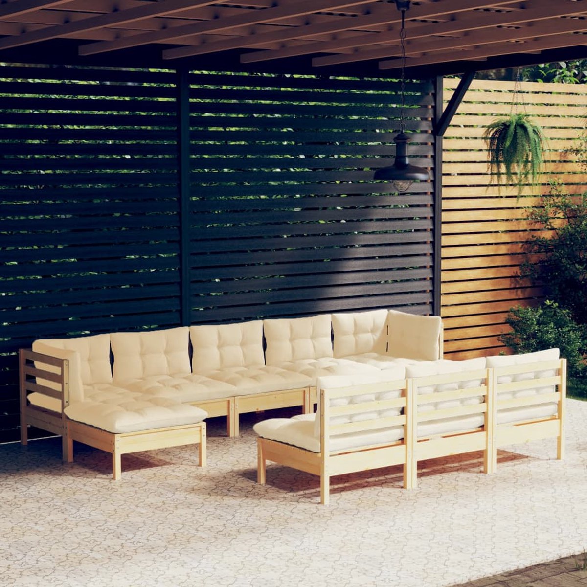 Vidaxl 10-delige Loungeset Met Crèmekleurige Kussens Grenenhout