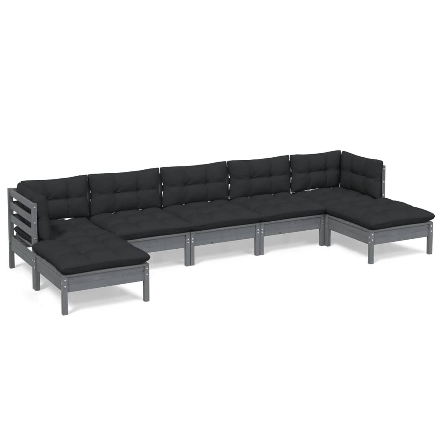 Vidaxl 7-delige Loungeset Met Kussens Grenenhout - Grijs