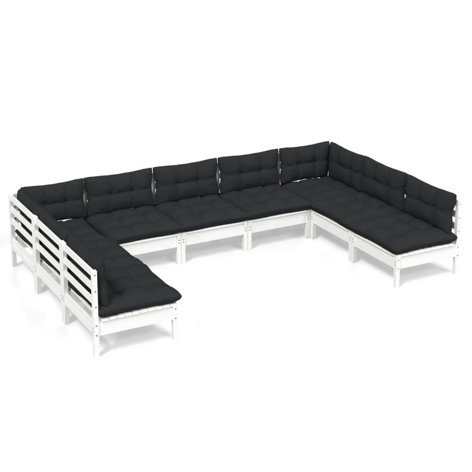 Vidaxl 9-delige Loungeset Met Kussens Massief Grenenhout - Wit