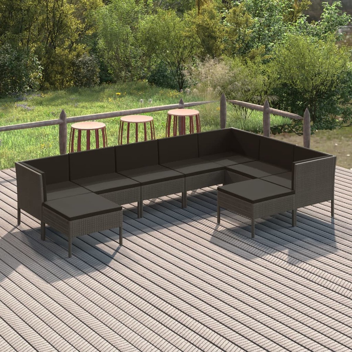 Vidaxl 9-delige Loungeset Met Kussens Poly Rattan - Gris