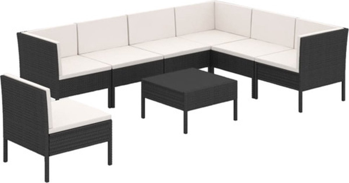 Vidaxl 8-delige Loungeset Met Kussens Poly Rattan - Zwart