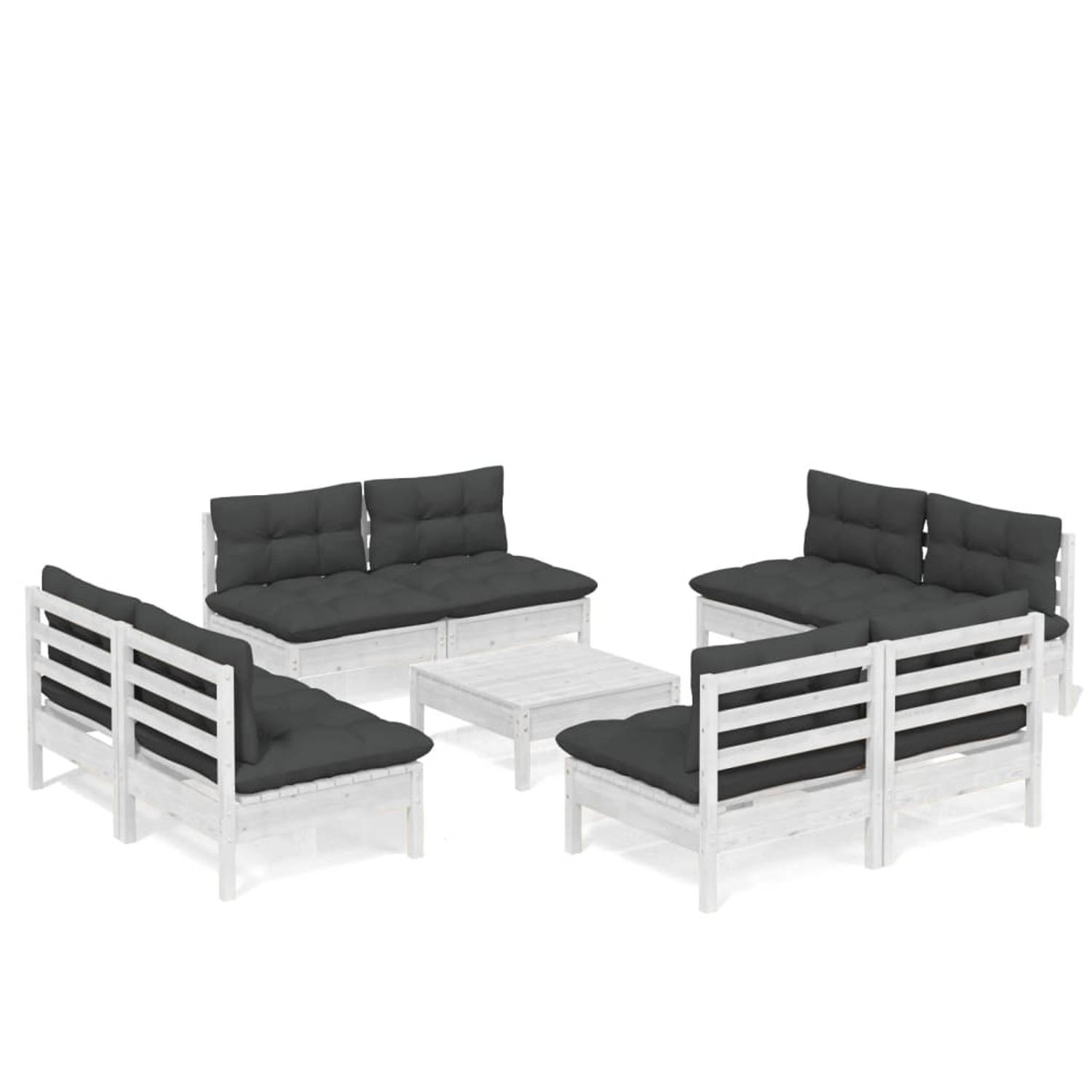 Vidaxl 9-delige Loungeset Met Antracietkleurige Kussens Grenenhout