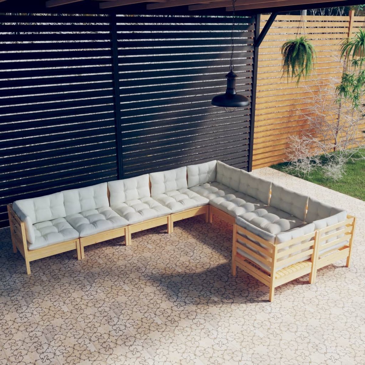 Vidaxl 9-delige Loungeset Met Crèmekleurige Kussens Grenenhout