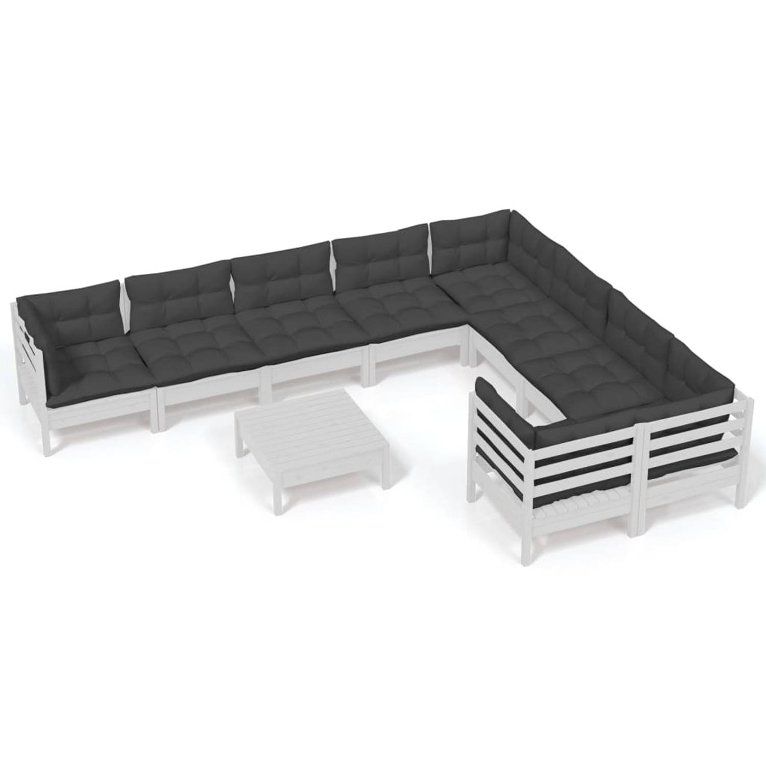 Vidaxl 10-delige Loungeset Met Kussens Grenenhout - Wit