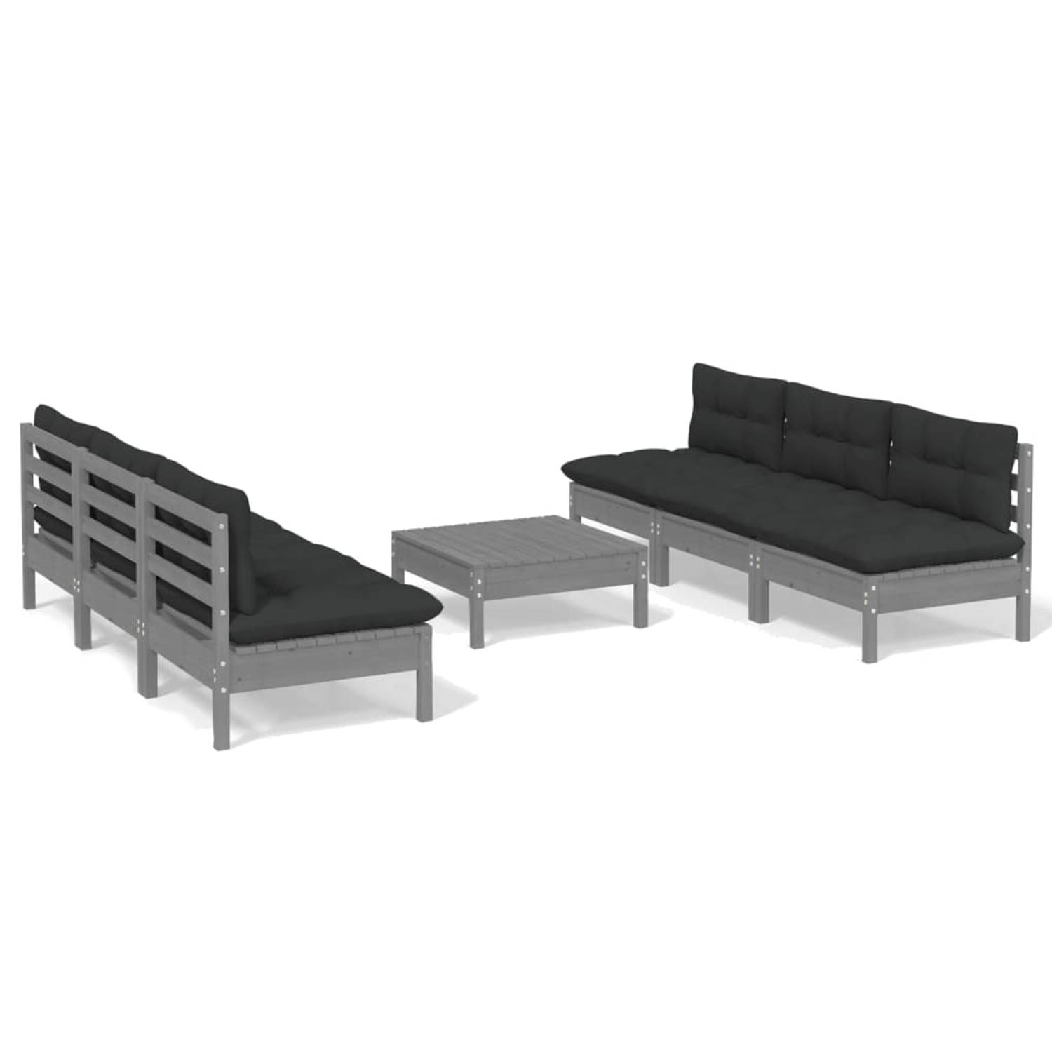 Vidaxl 7-delige Loungeset Met Antracietkleurige Kussens Grenenhout - Gris