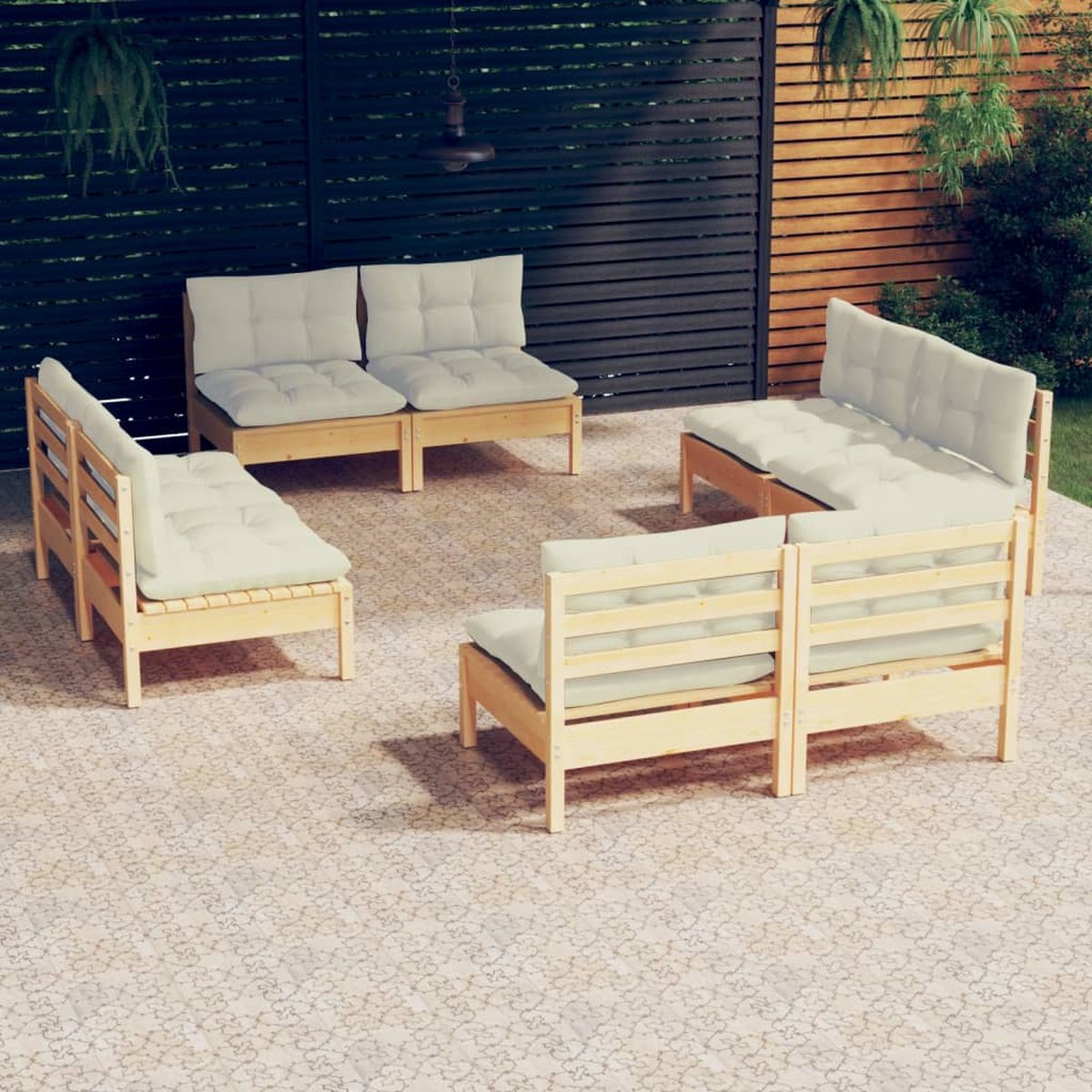 Vidaxl 8-delige Loungeset Met Crèmekleurige Kussens Grenenhout