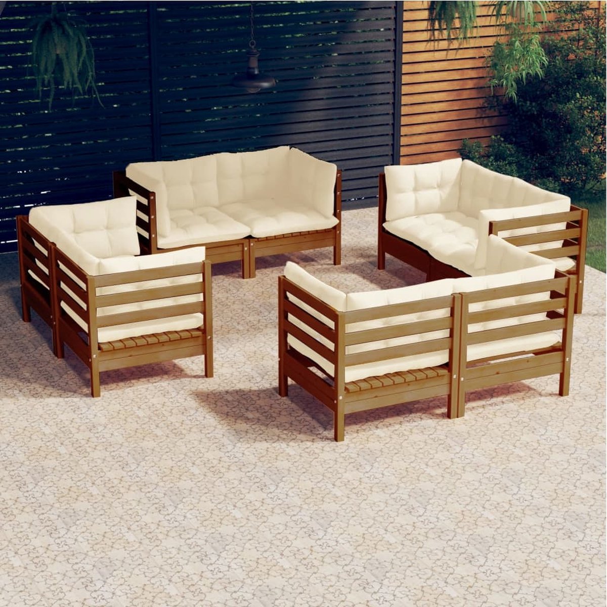Vidaxl 8-delige Loungeset Met Crèmekleurige Kussens Grenenhout - Bruin