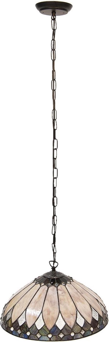 Clayre & Eef Hanglamp Tiffany Ø 40 Cm E27/max 1*60w Meerkleurig Glas In Lood Art Deco Lumilamp 5ll-5986 - Beige