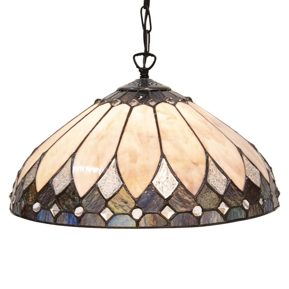 Clayre & Eef Hanglamp Tiffany Ø 40 Cm E27/max 1*60w Meerkleurig Glas In Lood Art Deco Lumilamp 5ll-5986 - Beige