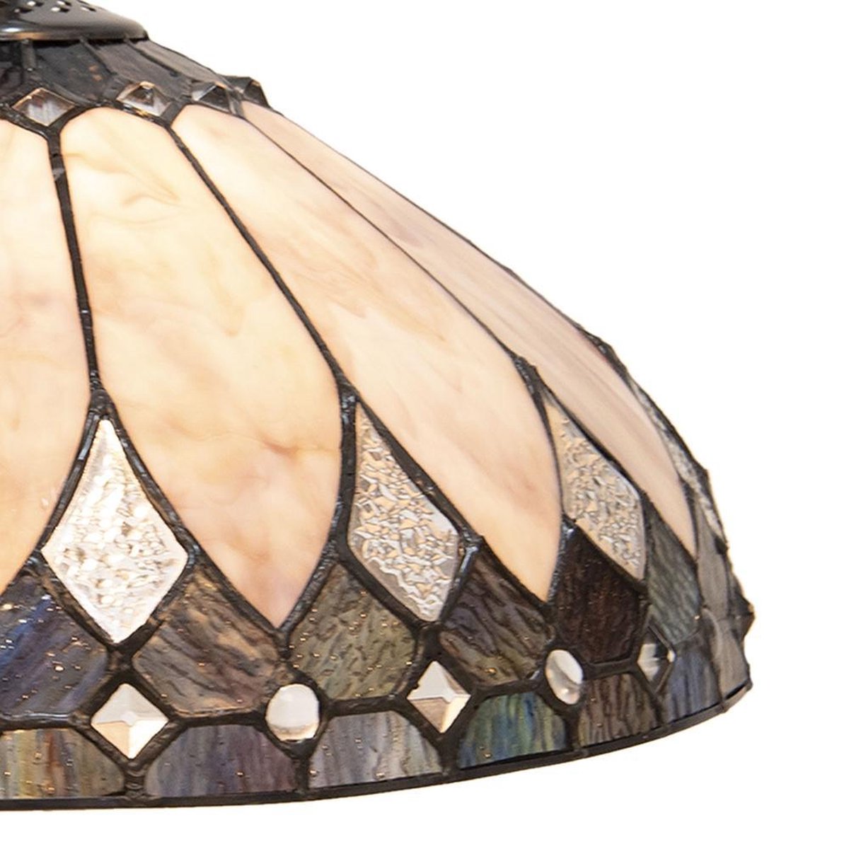 Clayre & Eef Hanglamp Tiffany Ø 40 Cm E27/max 1*60w Meerkleurig Glas In Lood Art Deco Lumilamp 5ll-5986 - Beige