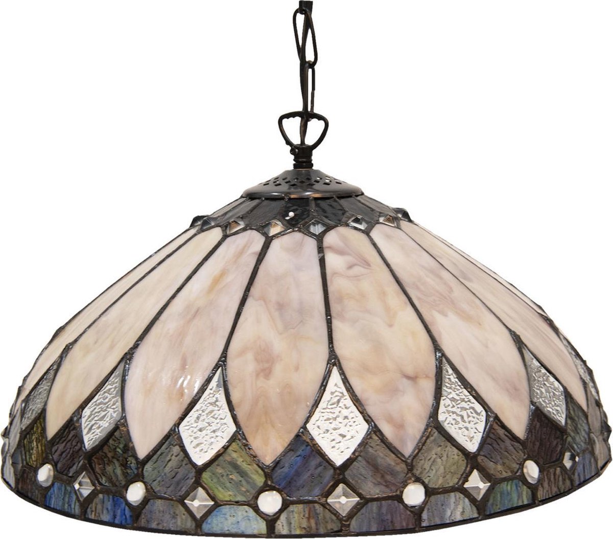 Clayre & Eef Hanglamp Tiffany Ø 40 Cm E27/max 1*60w Meerkleurig Glas In Lood Art Deco Lumilamp 5ll-5986 - Beige