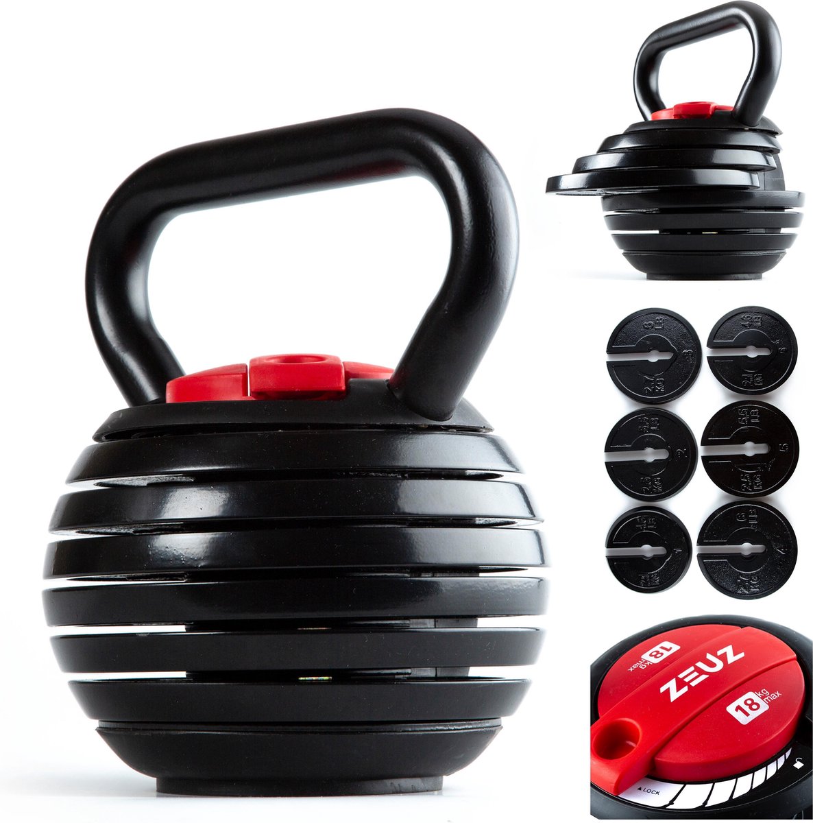 Zeuz® Verstelbare Kettlebell Tot 18 Kg - Fitness Sport Set - Conditie & Krachttraining - Halters - Gietijzer