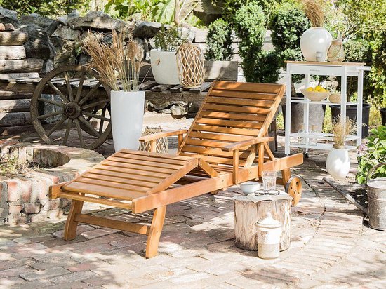 Beliani Java Ligstoel Acaciahout 64 X 196 Cm - Bruin