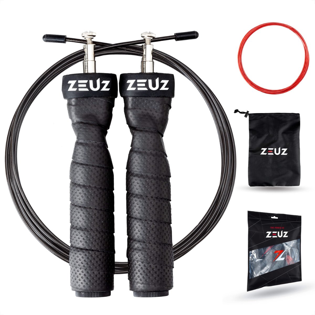 Zeuz® Crossfit & Fitness Springtouw - Verstelbaar - Speed Rope - Volwassenen - Sr-3 - - Zwart