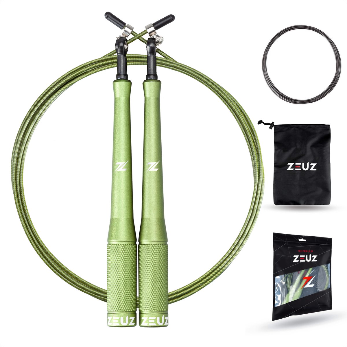 Zeuz® Professioneel Crossfit & Fitness Springtouw - Verstelbaar - Speed Rope - Volwassenen - Sr-2 - Leger - Groen