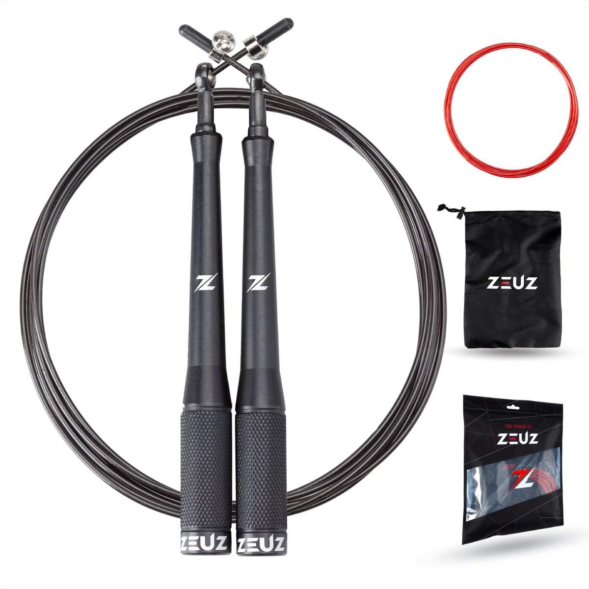 Zeuz® Professioneel Crossfit & Fitness Springtouw - Verstelbaar - Speed Rope - Volwassenen - Sr-2 - - Zwart