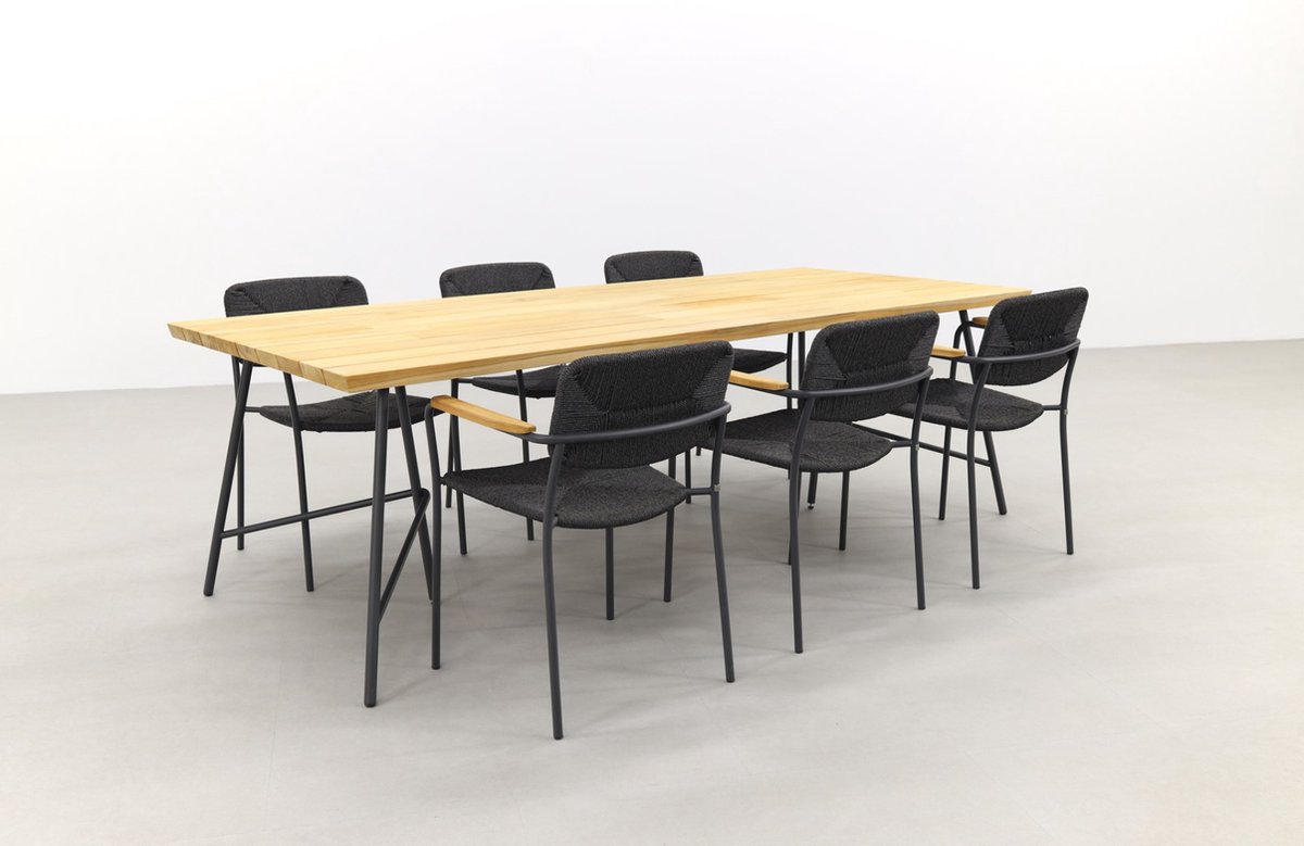 4 Seasons Outdoor 4-seasons Bora / Lano Teak 240 Cm. - 7-delige Stapelbare Tuinset - Zwart