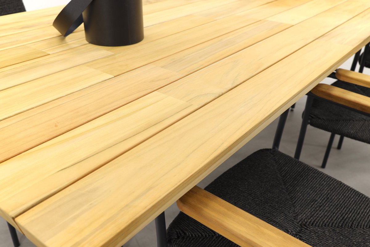 4 Seasons Outdoor 4-seasons Bora / Lano Teak 240 Cm. - 7-delige Stapelbare Tuinset - Zwart