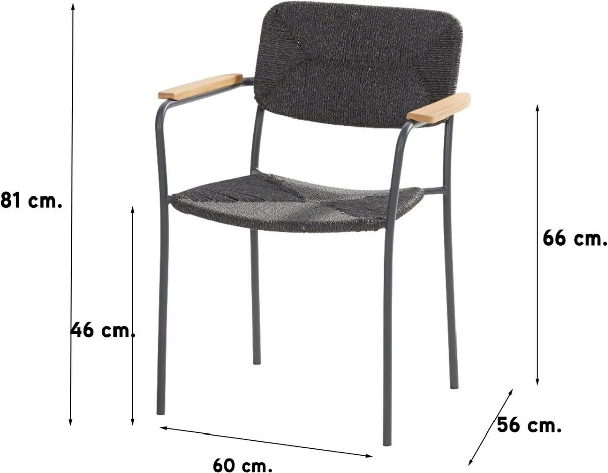 4 Seasons Outdoor 4-seasons Bora / Lano Teak 240 Cm. - 7-delige Stapelbare Tuinset - Zwart
