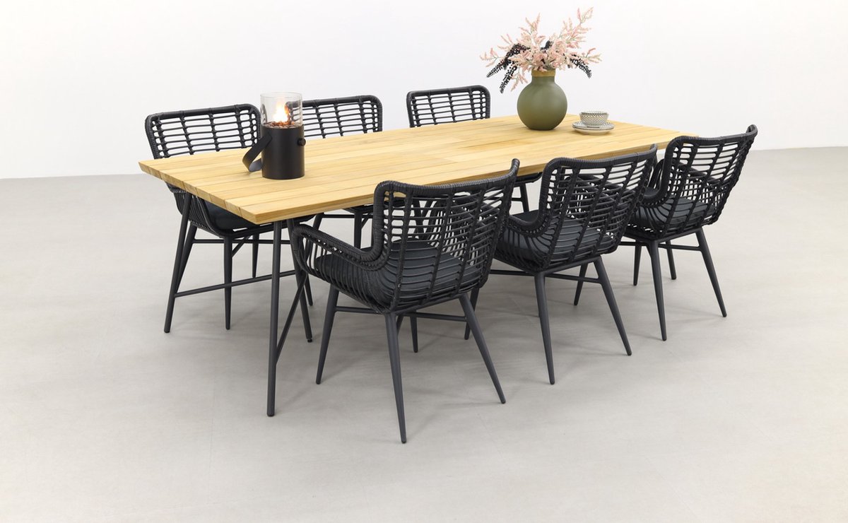 Jasmine - Black / Taste Lano Teak 240 Cm. - 7-delige Tuinset - Zwart