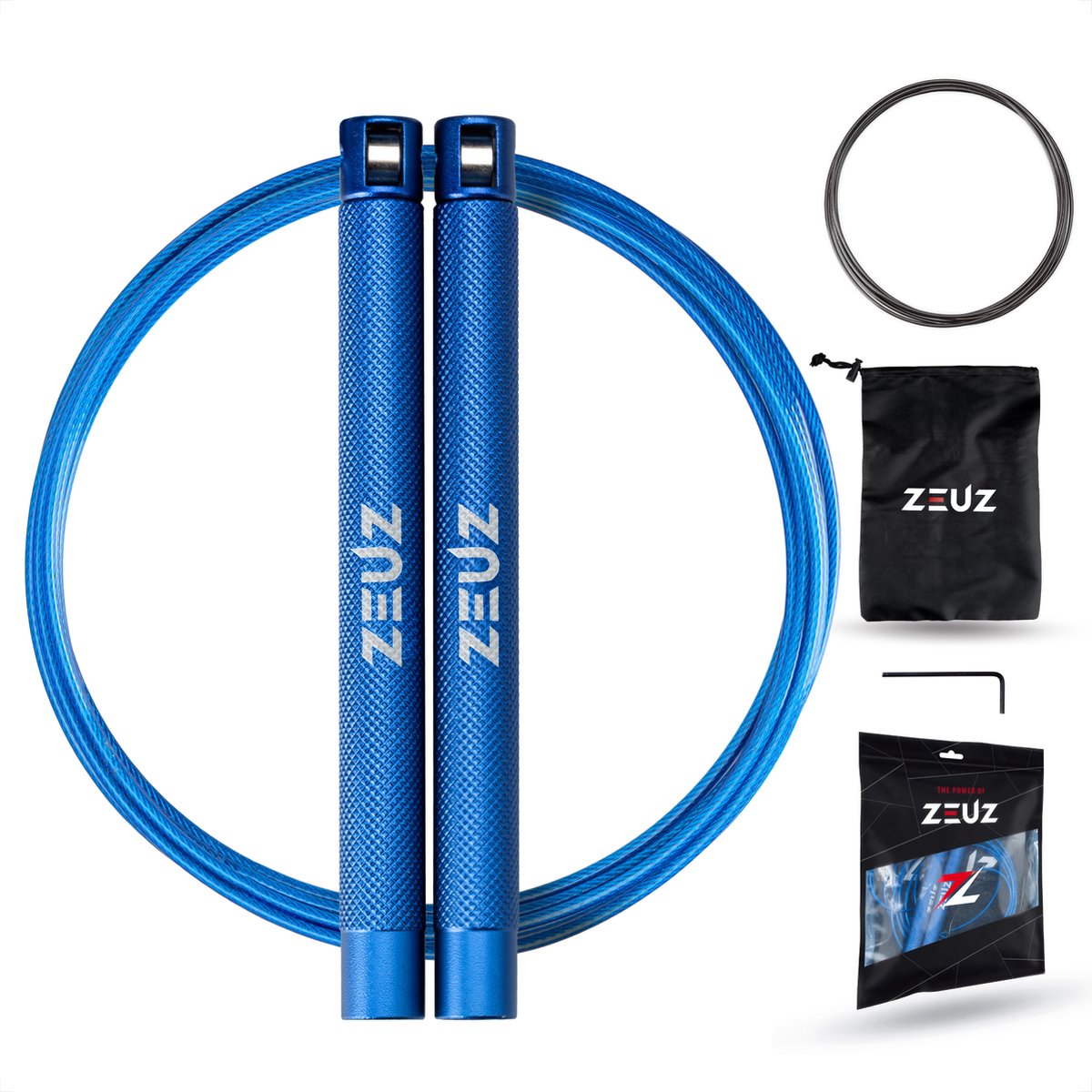 Zeuz® Professioneel Crossfit & Fitness Springtouw - Verstelbaar - Speed Rope - Volwassenen - Marine - Blauw