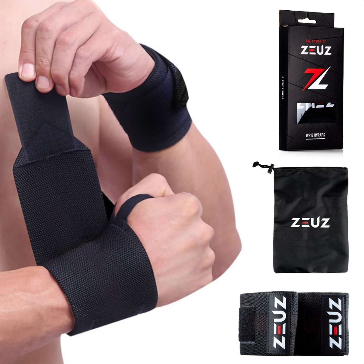 Zeuz® 2x Fitness & Crossfit Polsband - Wrist Wraps - Krachttraining - Polsbrace - - Zwart