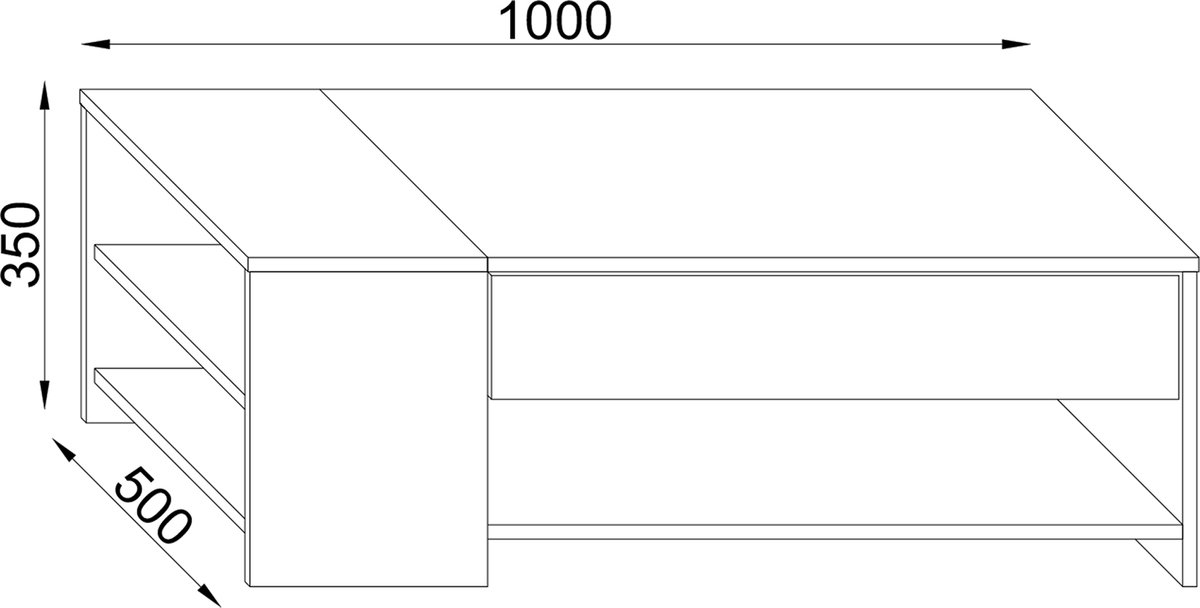 Tindus Salontafel 1 Lade, 3 Planken/betonlook. - Wit