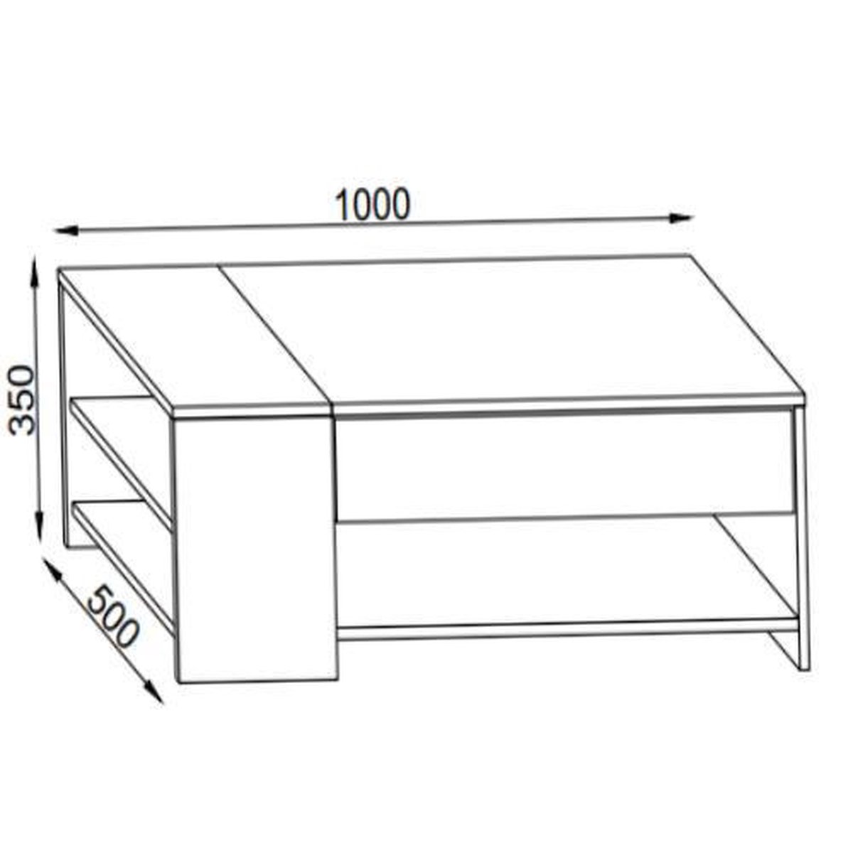 Tindus Salontafel 1 Lade, 3 Planken/betonlook. - Wit