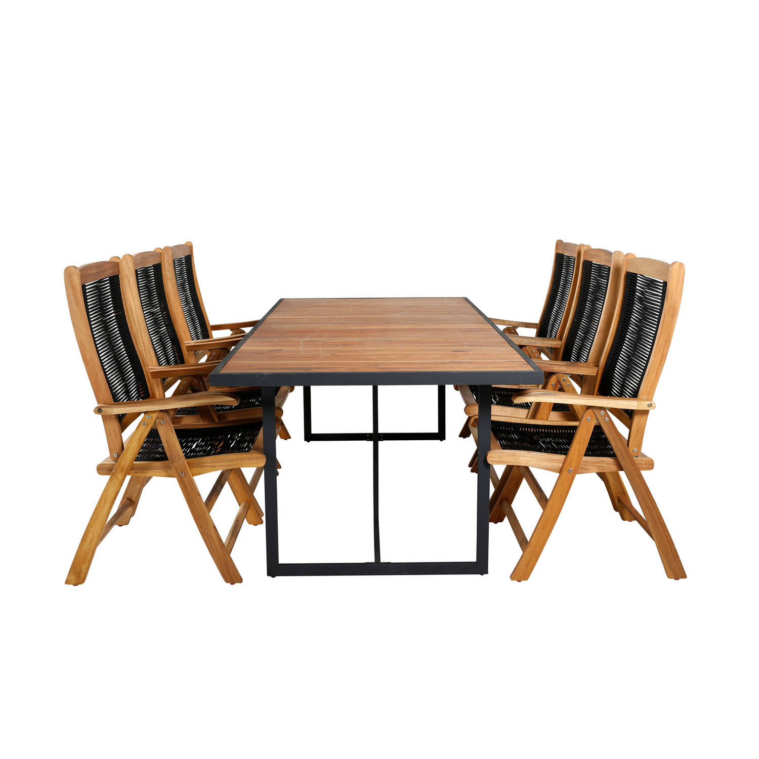 Khung Tuinmeubelset Tafel 100x200cm En 6 Stoel 5pos Peter Naturel, Zwart. - Bruin