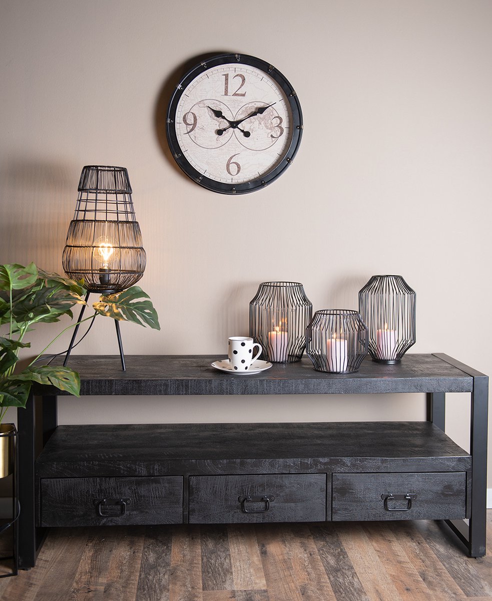Clayre & Eef Wandklok Ø 50*7 Cm / 1*aa Mdf Glas Muurklok Hangklok Keukenklok Muurklok Hangklok - Zwart