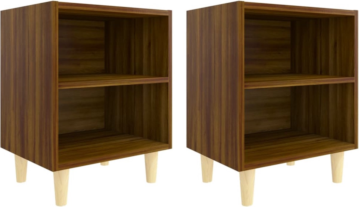 Vidaxl Nachtkastjes 2 St Met Houten Poten 40x30x50 Cmeikenkleur - Bruin