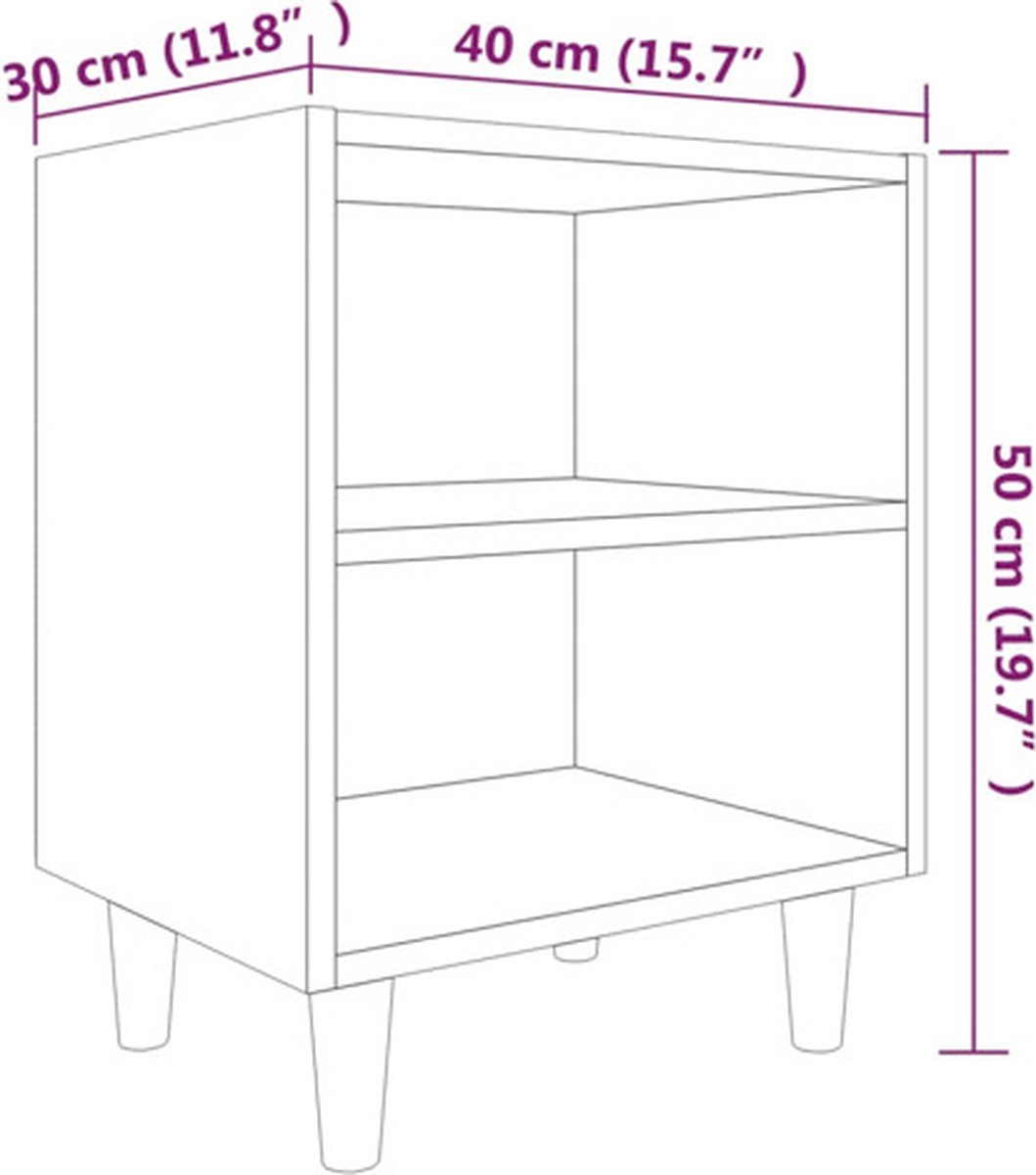 Vidaxl Nachtkastjes 2 St Met Houten Poten 40x30x50 Cmeikenkleur - Bruin