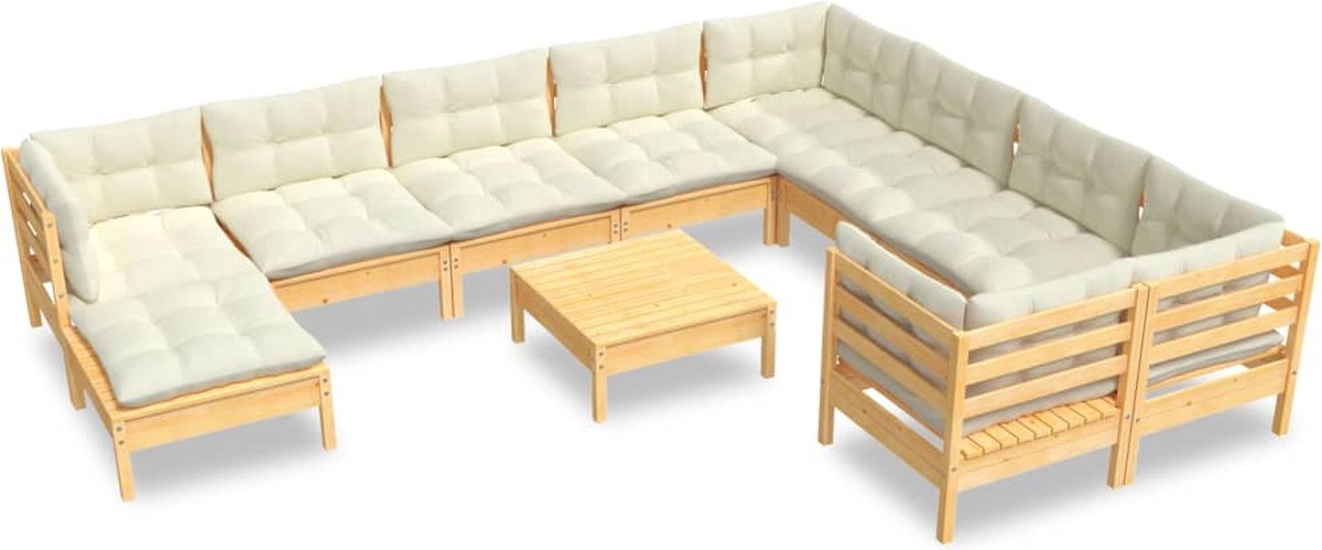 Vidaxl 11-delige Loungeset Met Crèmekleurige Kussens Grenenhout