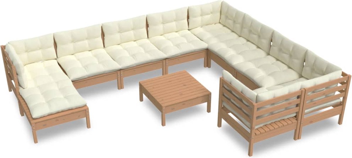 Vidaxl 11-delige Loungeset Met Kussens Grenenhout Honing - Bruin