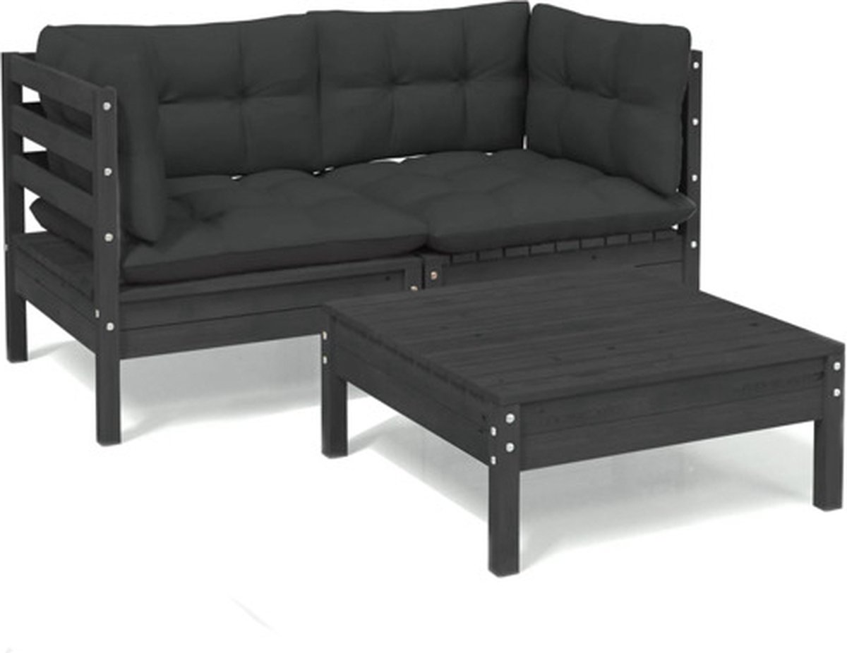 Vidaxl 3-delige Loungeset Met Antracietkleurige Kussens Grenenhout - Negro